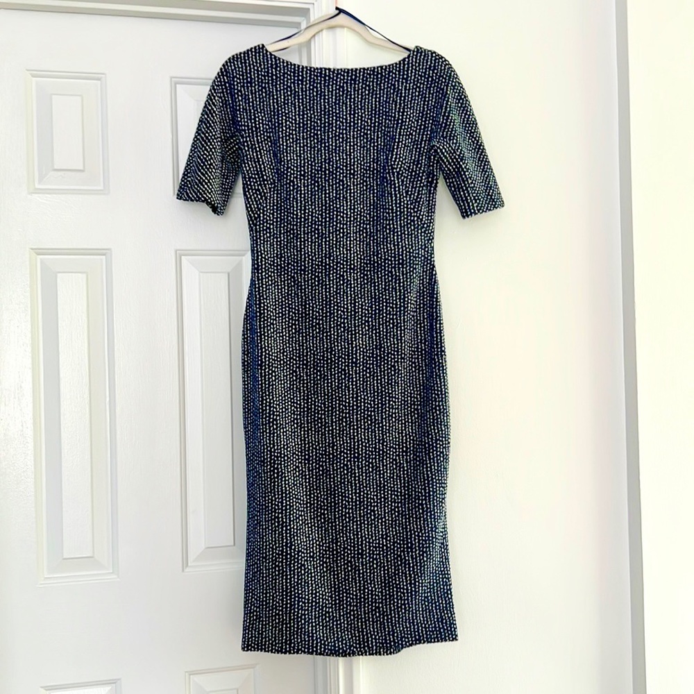 🍎 Maggy London Blue & Black w/ White Sheath Wiggle Fitted Dress